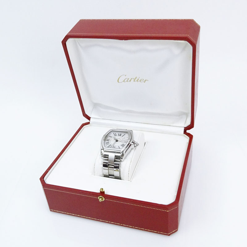 Man's Cartier Roadster 2510 Stainless Steel Bracelet Watch with Automatic Movement and Silver Roman Numeral Dial