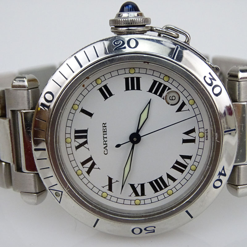 Man's Cartier Pasha Stainless Steel Bracelet Watch with Automatic Movement