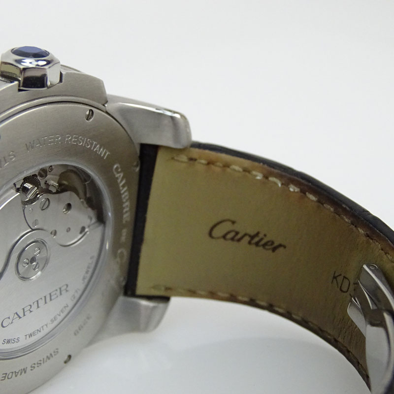 Man's Cartier Calibre 3299 Stainless Steel and 18 Karat Rose Gold Automatic Movement watch with Crocodile Strap