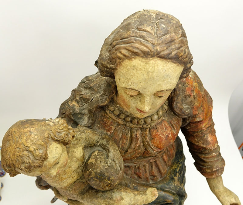 Large Wurttemberg region polychrome carved wood group "Virgin and Child"