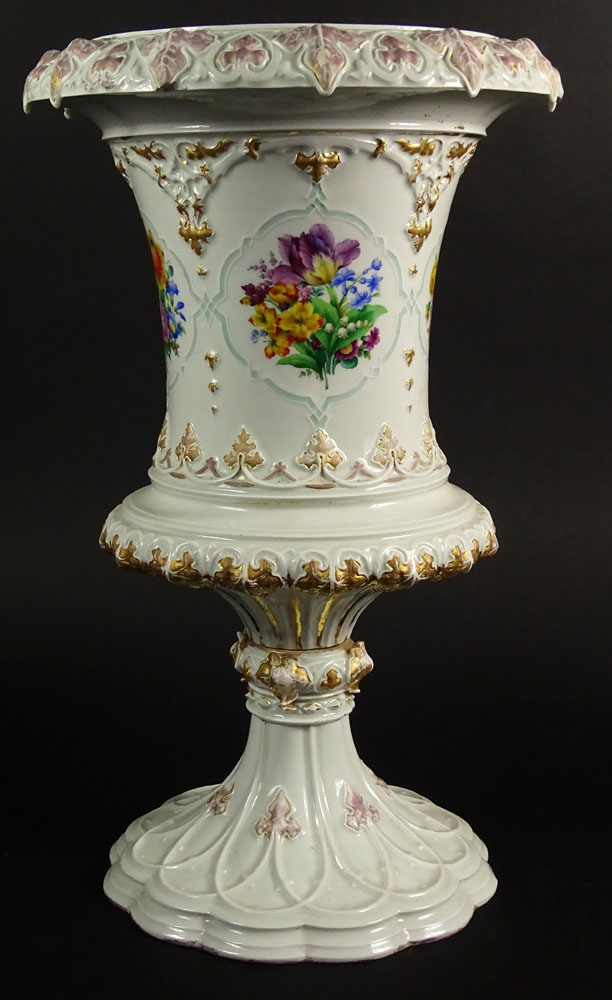 Large Impressive 19/20th Century Meissen Hand Painted Porcelain Bolted Urn with Floral Decoration