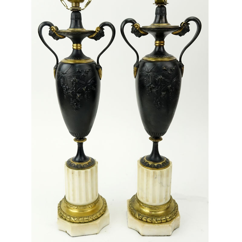 Pair Antique Louis XVI Style Bronze Urn Lamps