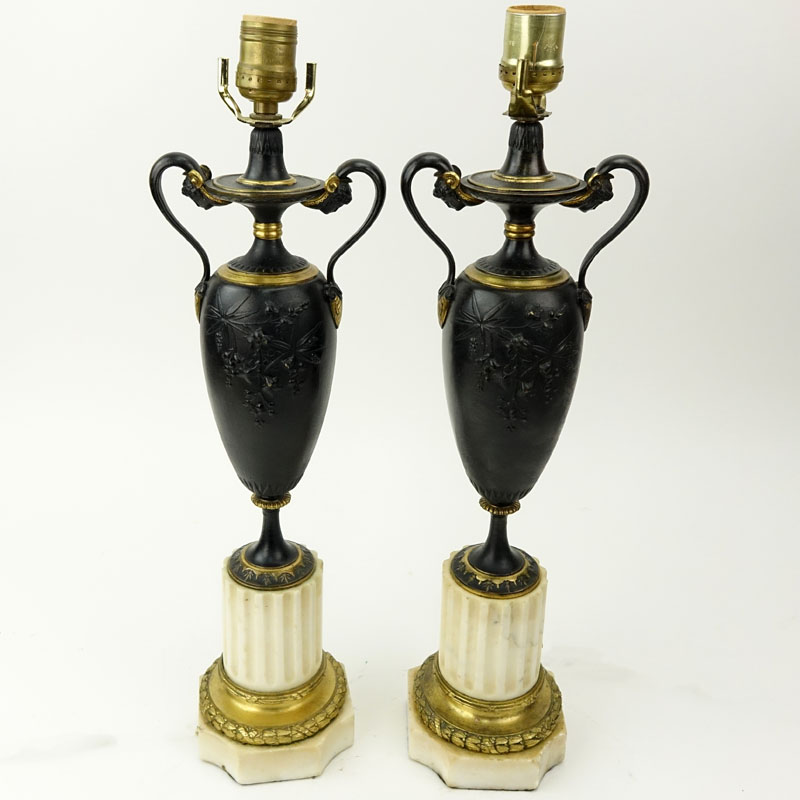 Pair Antique Louis XVI Style Bronze Urn Lamps