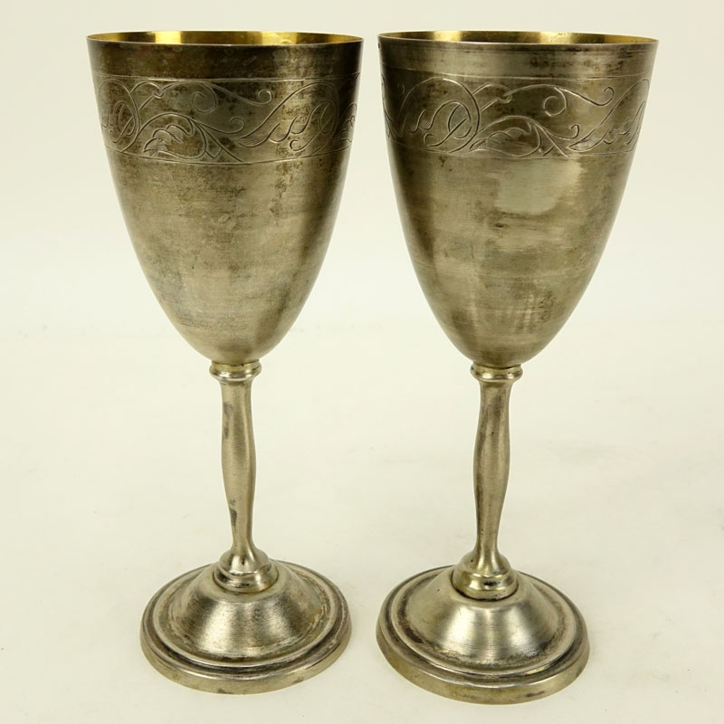 Pair of Mid Century Russian 875 Silver Chalices