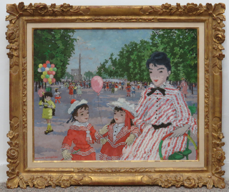 Suzanne Eisendieck, French (1908-1998) Oil on canvas "Au Jardin De Tuileries"