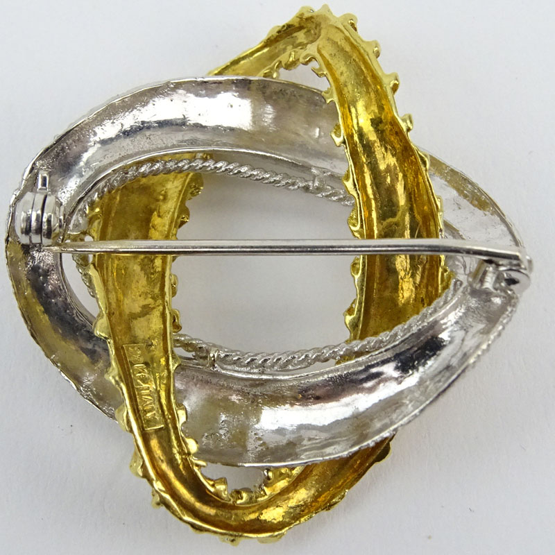 Vintage Italian 18 Karat Yellow and White Gold Knot Brooch