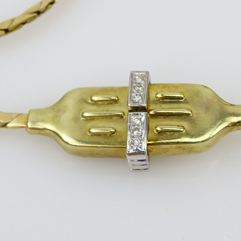 Vintage 14 Karat Yellow Gold Necklace with Diamond Accented Clasp