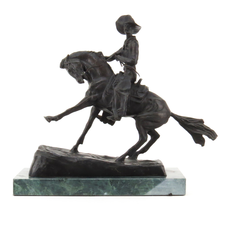 After: Frederic Remington, American (1861-1909) "Cowboy" Bronze Sculpture on Marble Base