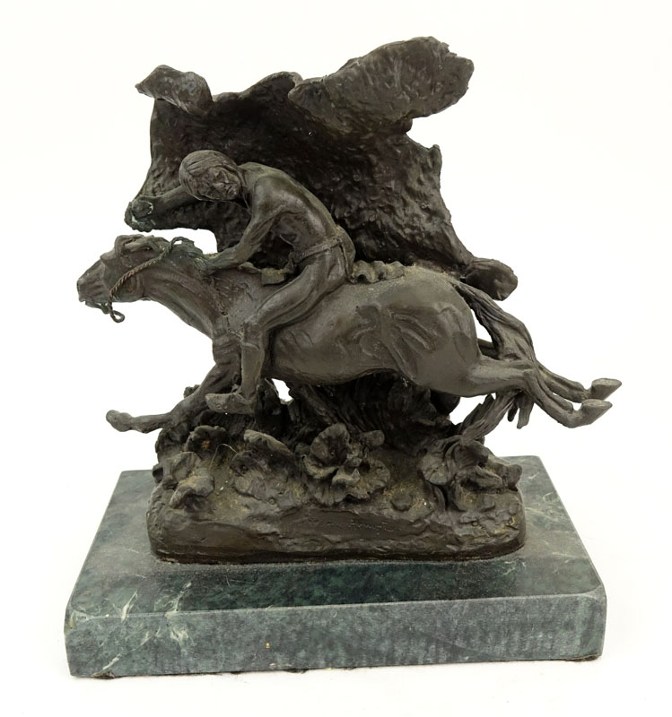 After: Frederic Remington, American (1861-1909) "Horsethief" Bronze Sculpture on Marble Base