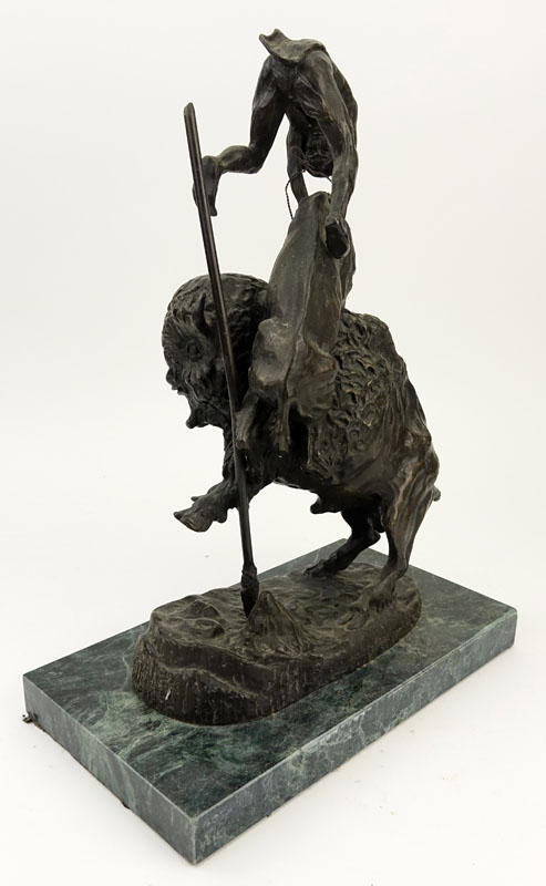 After: Frederic Remington, American (1861-1909) "Buffalo Horse" Bronze Sculpture on Marble Base