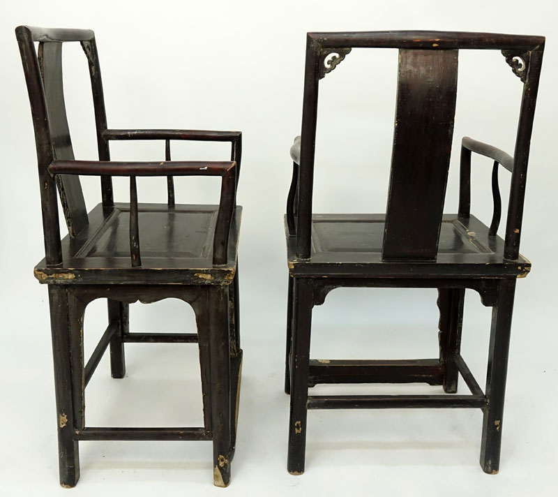 Pair of 19th Century Chinese Southern Official Style Wooden Armchairs