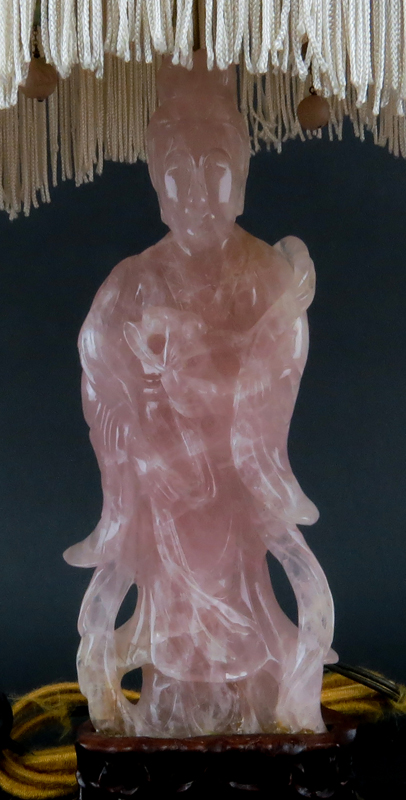 Vintage Chinese Carved Rose Quartz Empress Figurine Now As Lamp