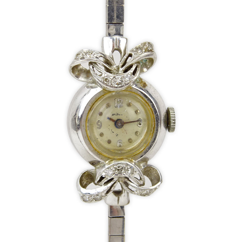 Lady's Vintage 14 Karat White Gold Bracelet Watch with Small Diamond Accents