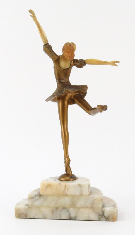 Art Deco White Metal and Celluloid Ballerina Dancer on Marble Base
