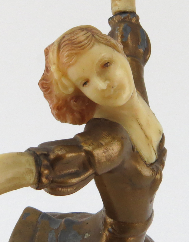 Art Deco White Metal and Celluloid Ballerina Dancer on Marble Base