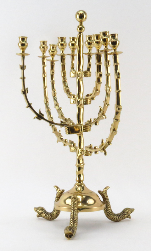 Art Nouveau style Judaica Brass Menorah