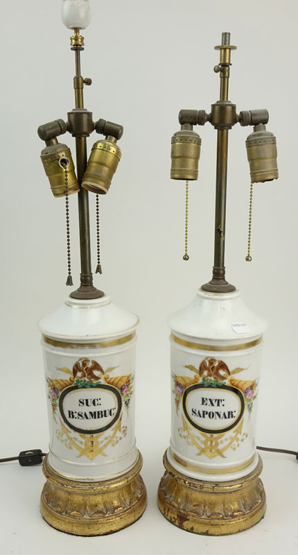 Pair of Hand Painted Apothecary Jar Lamps