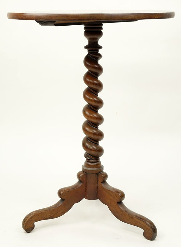 19th Century American Queen Anne Style Carved Wood Tripod Footed Candle Stand/Side Table