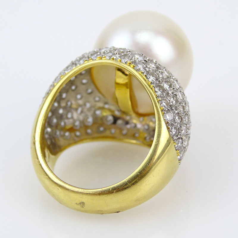 3.85 Carat Pave Set Diamond and 18 Karat Yellow Gold Ring.