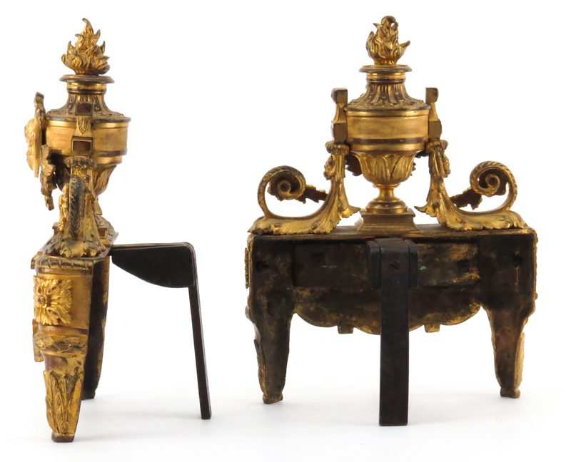 Pair of 19th Century French Louis XVI Style Gilt Bronze Chenets