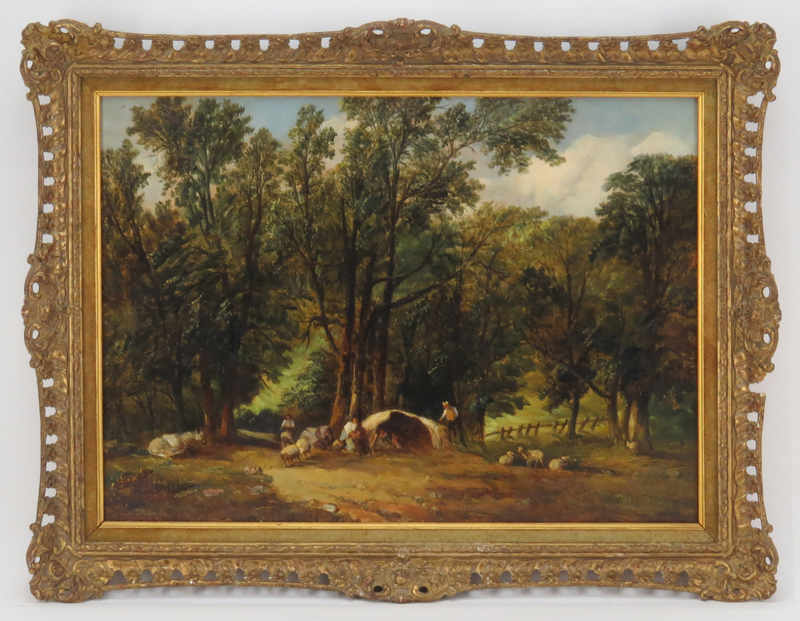Alfred Vickers, British (1786-1868) Oil on canvas "Woodland Shepards" Signed A