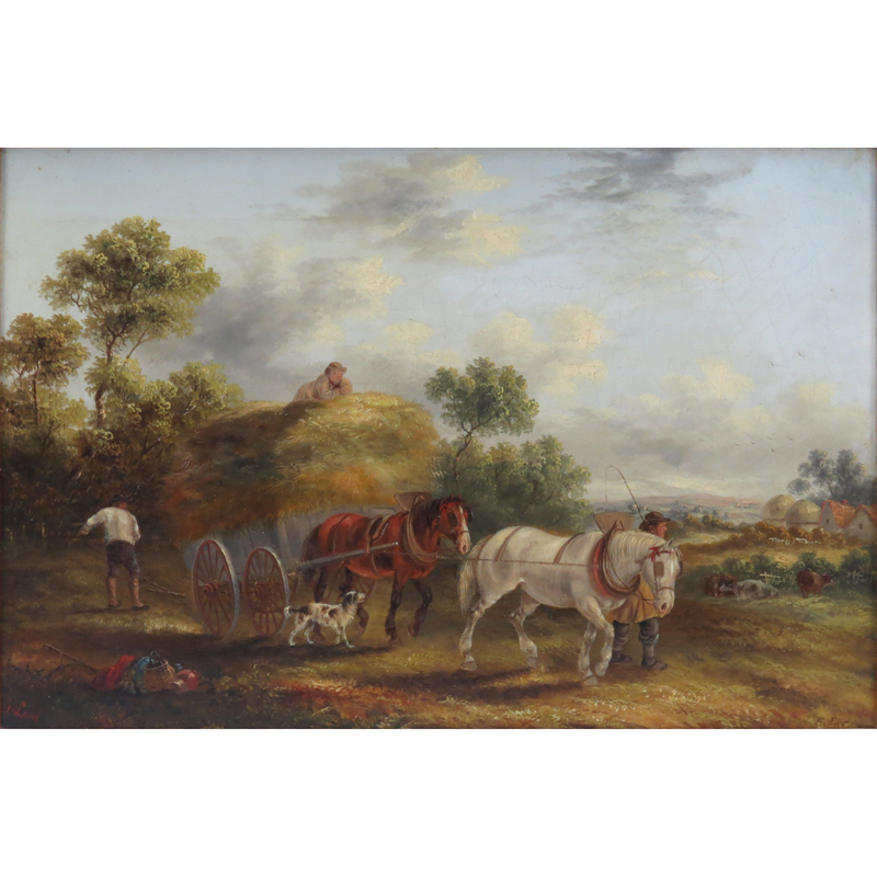 Georgina Lara, British  (fl.1862 - 1871) Oil on canvas "Bringing In The Hay"