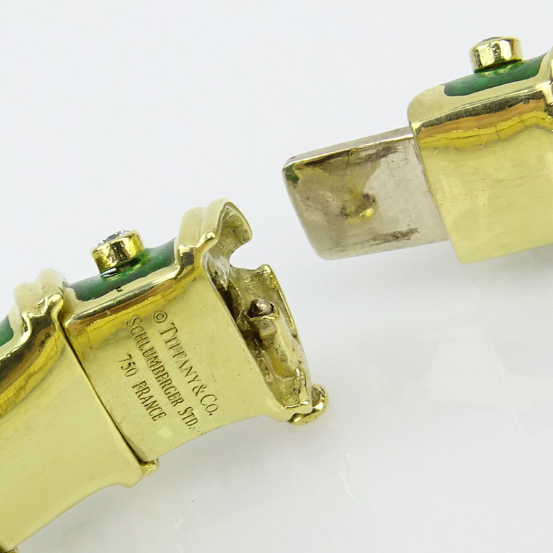 Schlumberger for Tiffany & Co 18 Karat Yellow Gold, Enamel and Diamond Bangle Bracelet