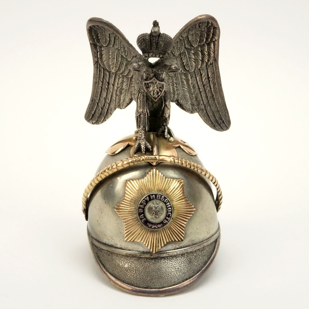 Early 20th Century Russian 88 Silver and 56 Gold (14k) Helmet with Double Eagle Finial