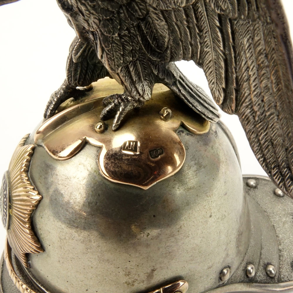 Early 20th Century Russian 88 Silver and 56 Gold (14k) Helmet with Double Eagle Finial