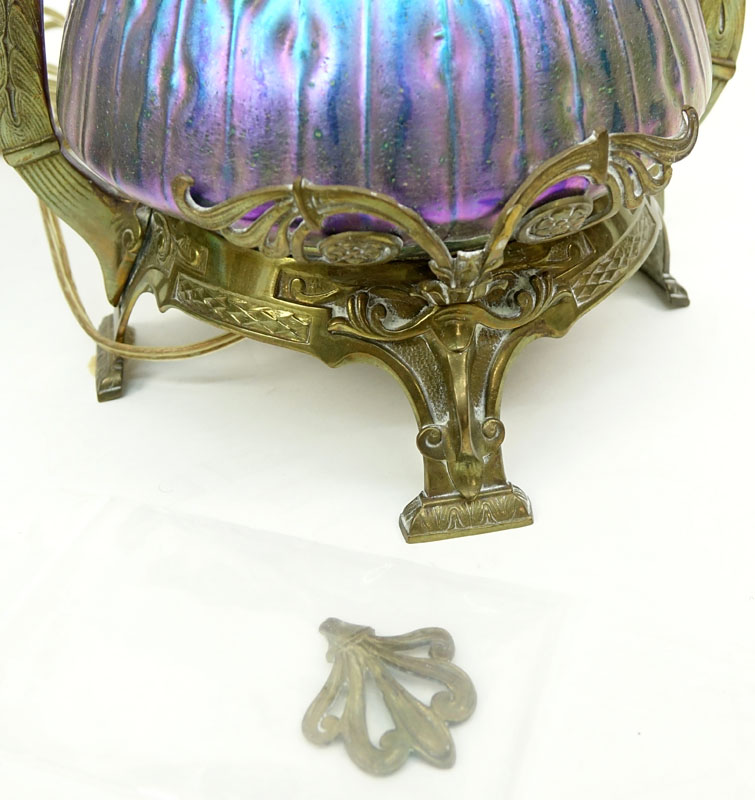 An Impressive Pair Of Kralik Sea Urchin Art Nouveau Bohemian Art Glass Lamps