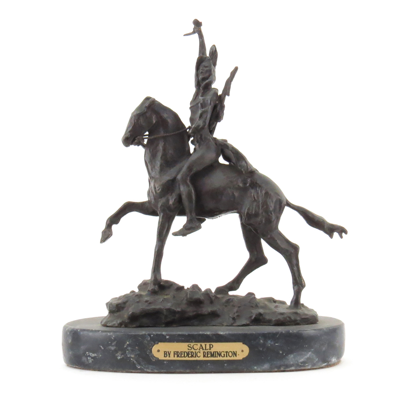 After: Frederic Remington, American (1861-1909) "Scalp" Bronze Sculpture on Marble Base