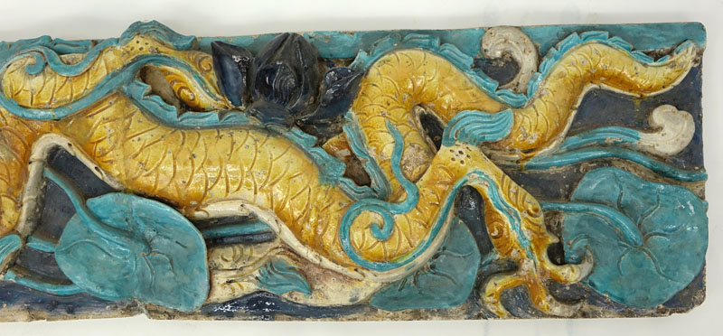Chinese Ming Dynasty Glazed Pottery Architectural Relief Plaque