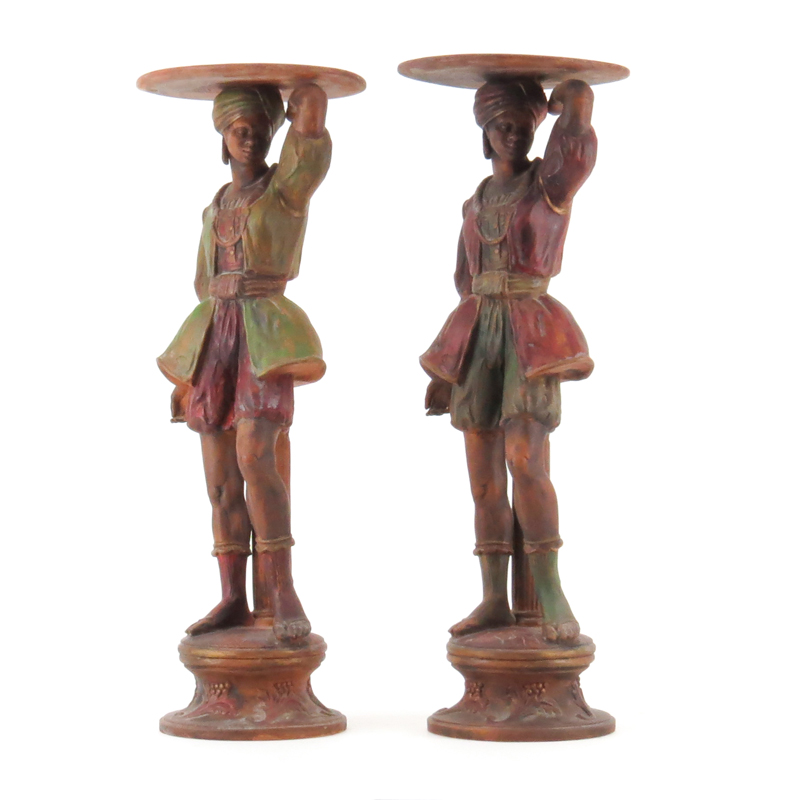 Pair of Italian Polychrome  Blackamoor Pottery Figures/Plant Stands