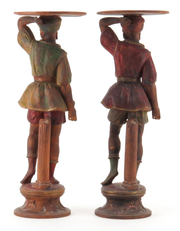 Pair of Italian Polychrome  Blackamoor Pottery Figures/Plant Stands