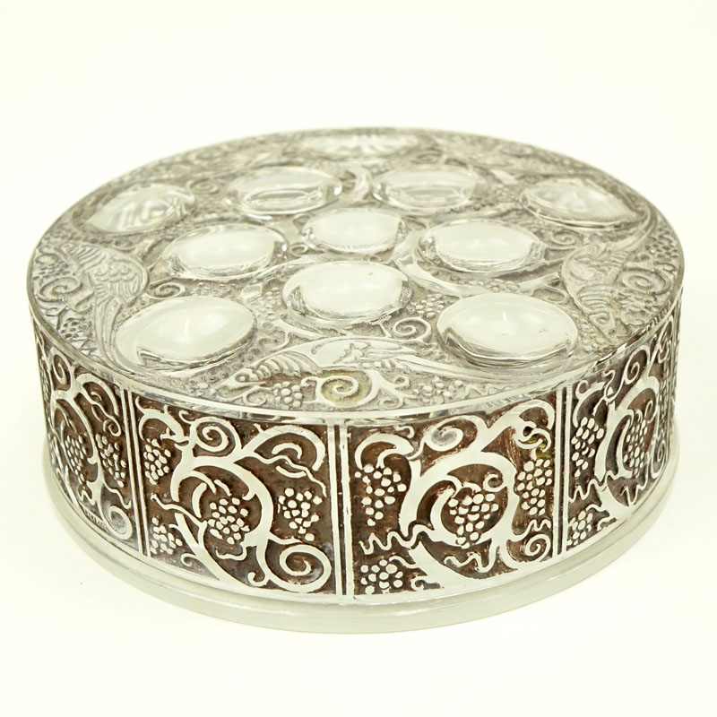 Lalique "Roger" Crystal and Enamel Covered Box