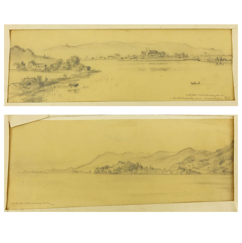 Eduard Winkler, German (1884-1978) Two (2) pencil drawings "Landscapes"