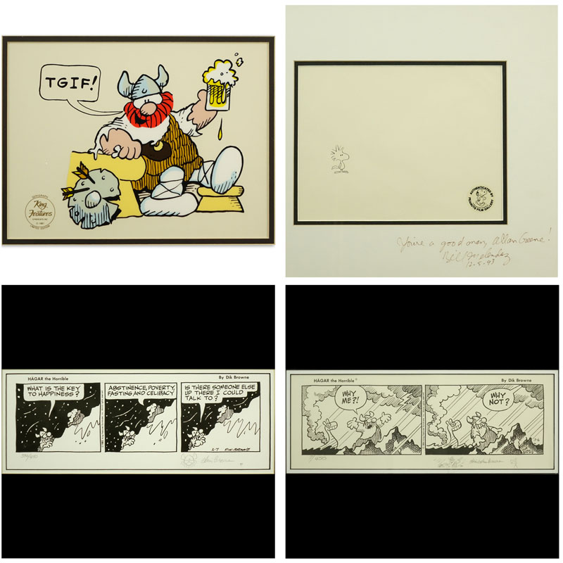 Grouping of Four (4) Comic Lithographs and Cartoon Cells