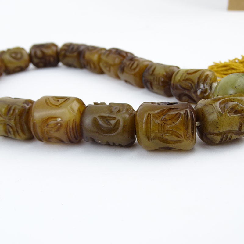 Chinese Carved Jade Buddha Head Prayer Beads