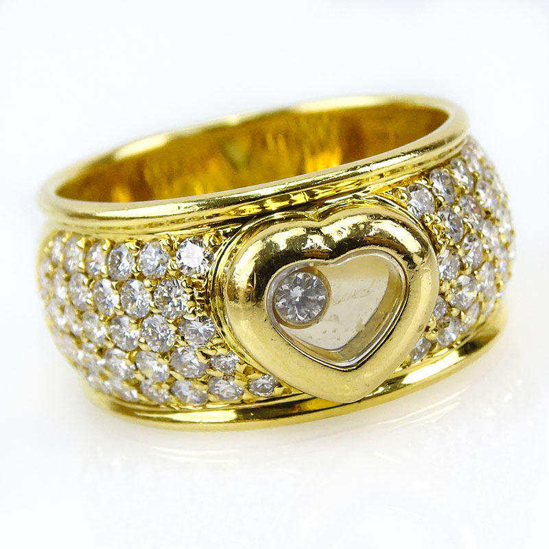 1.50 Carat Pave Set Round Cut Diamond and 18 Karat Yellow Gold Heart Ring.