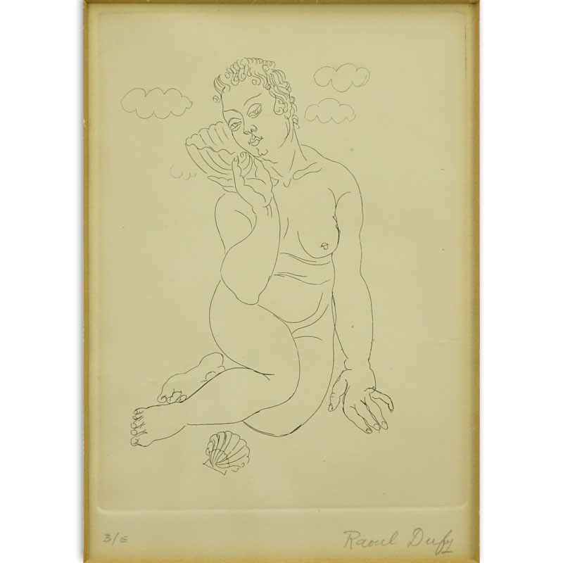 Raoul Dufy, French (1877-1953) Low edition drypoint etching "Girl With Shell"