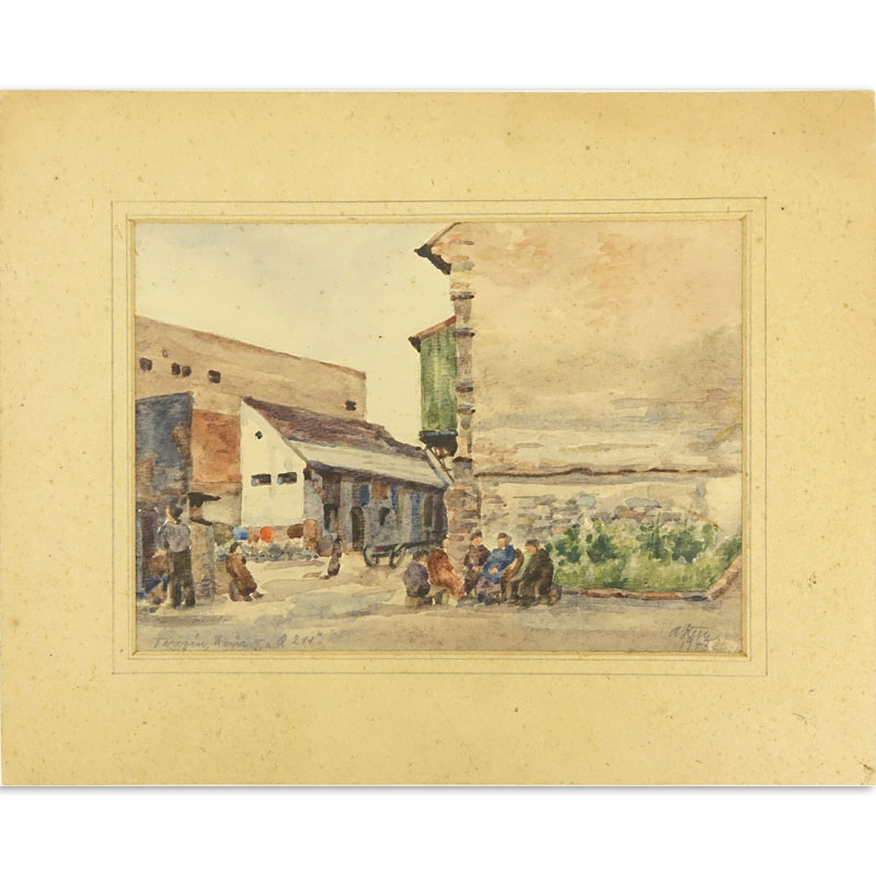 1943 Signed Watercolor "Terezin"