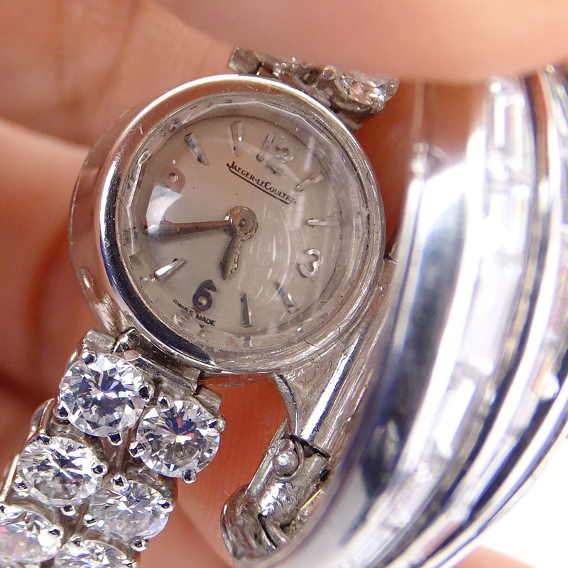 25.0 Carat Round Brilliant and Baguette Cut Diamond and Platinum Bracelet Watch. 