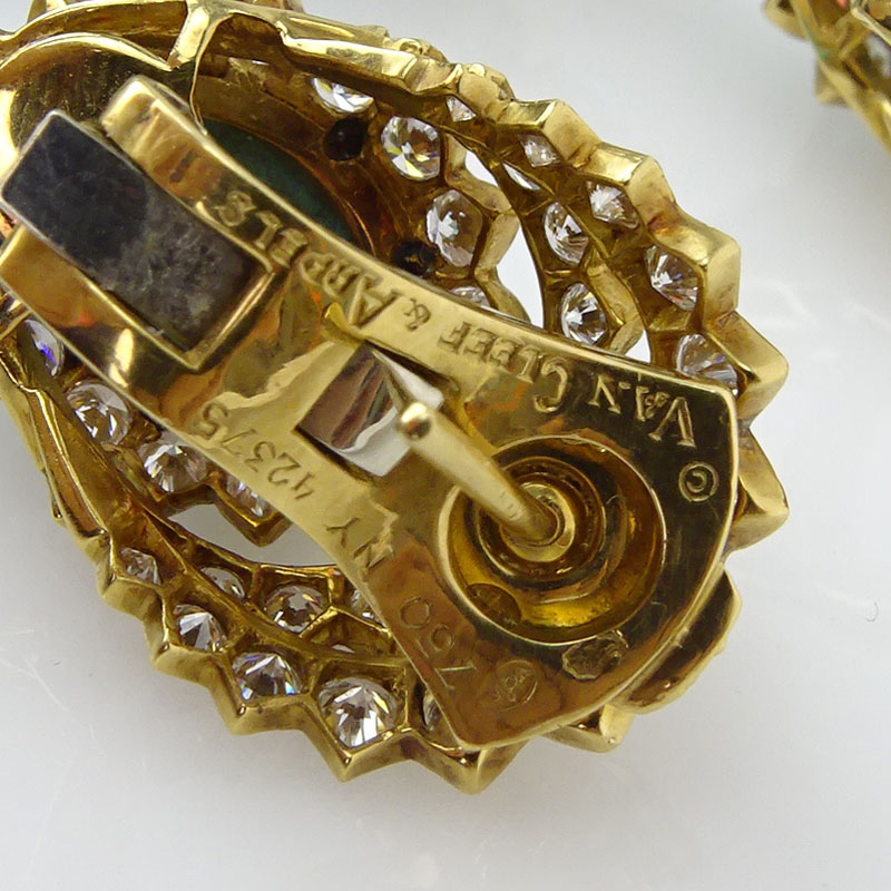Vintage Van Cleef & Arpels Diamond, Persian Turquoise and 18 Karat Yellow Gold Pendant Earrings with Detachable Pendant