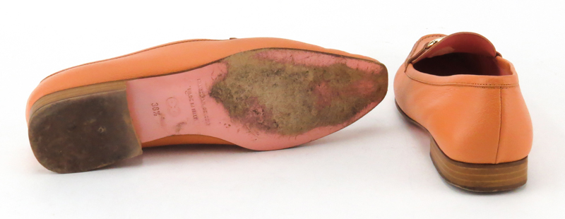 Pair Escada Peach/Salmon Stacked Heel Loafers