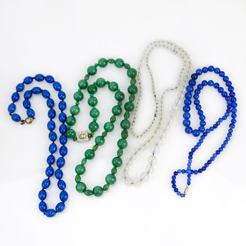 Four (4) Vintage Bead Necklaces Including: Aventurine Quartz, Opal style Glass and Two (2) Lapis style Glass