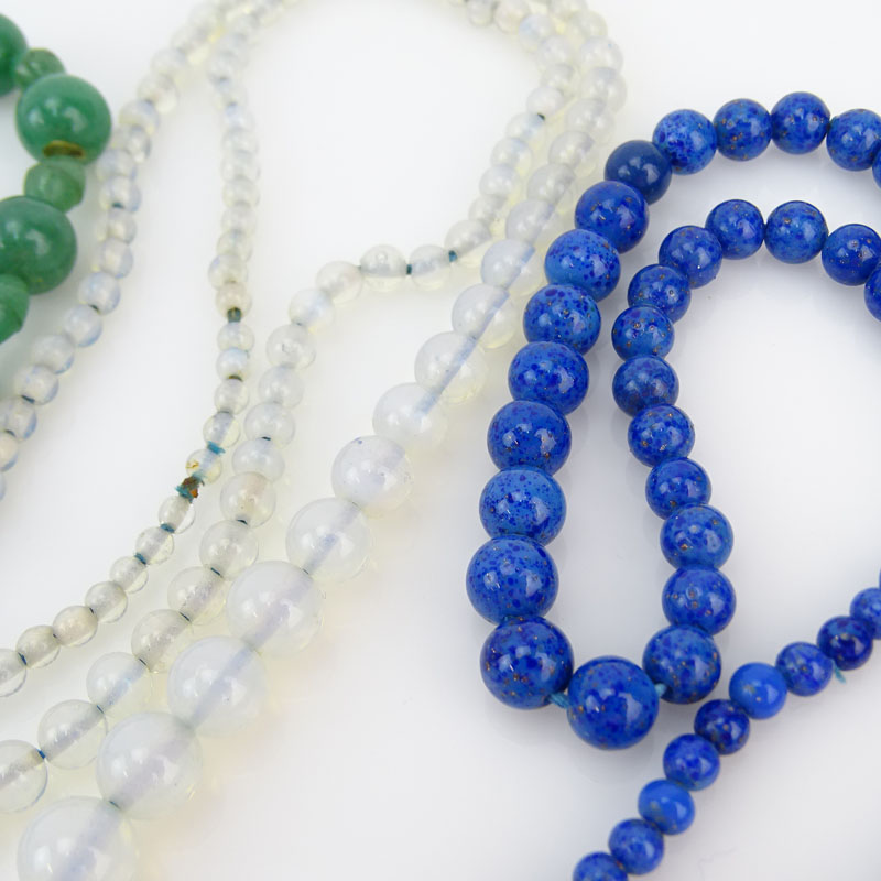 Four (4) Vintage Bead Necklaces Including: Aventurine Quartz, Opal style Glass and Two (2) Lapis style Glass