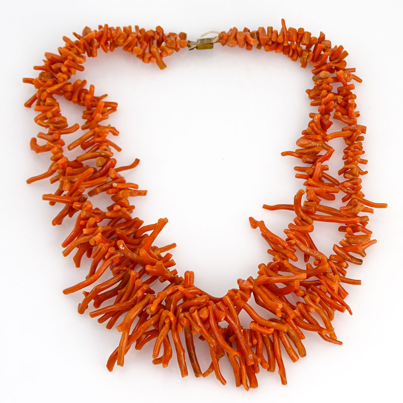 Vintage Italian Double Strand Red Coral Necklace