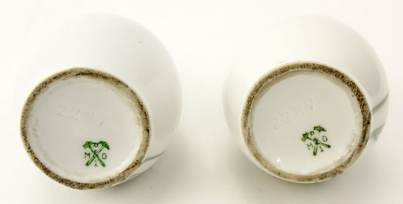 Pair of Pirkenhammer Art Nouveau Dragonfly Relief Porcelain Vases