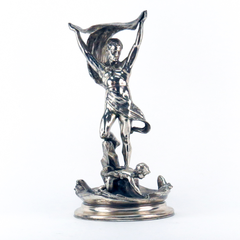 Eugen Marcus Style Art Nouveau Silver Metal Centerpiece Sculpture