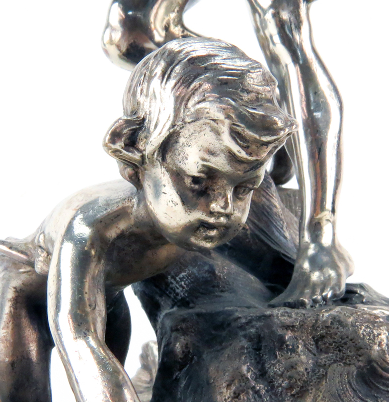 Eugen Marcus Style Art Nouveau Silver Metal Centerpiece Sculpture